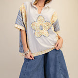 Grey Ditsy Flower Patch Short Sleeve Hoodie