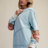 Cotton Blue Pullover Mix Stripe Sleeve
