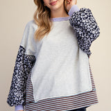 Heather Grey Mix & Match Flower & Stripe Pullover