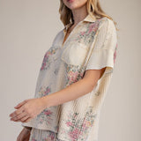 Natural Waffle Floral Top