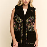 Black Jacquard Floral Puff Vest