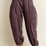 Washed Burgundy Plum Corduroy Barrel Pant