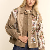 Mocha Latte Quilted + Foral Jacquard Corduroy Jacket