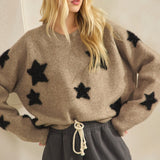 Black + Mocha Fuzzy Knit Star Sweater