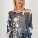 FLOWERS PRINTED BATWING W/ GOLD FOIL