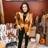 Camel Faux Leather Stretch Blazer