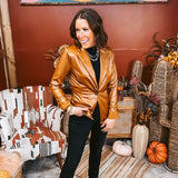 Camel Faux Leather Stretch Blazer