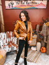 Camel Faux Leather Stretch Blazer