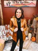 Camel Faux Leather Stretch Blazer