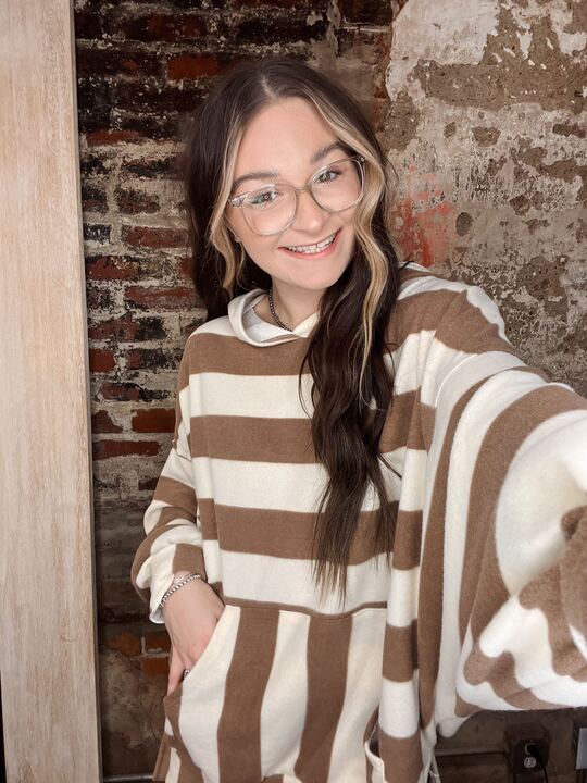 Taupe + Ivory Hacci Striped Hoodie