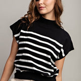 Black & White Stripe Mock Neck Sweater Tank