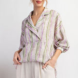 Dry Herb Cross Over Stripe Long Sleeve Top
