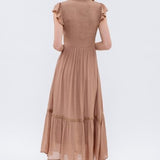 Taupe Scoop Ruffle Midi Tiered Dress