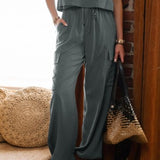 Dusty Teal High Waist Drawstring Cargo Pant