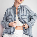 Washed Chambray Denim Crop Jacket