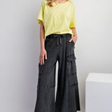 Black Mineral Wash Wide Leg Utility Pant