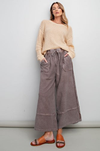 Washed Wide Leg Terry Knit Pant