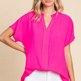 Short Sleeve Split V Neck Blouse