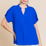 Short Sleeve Split V Neck Blouse