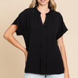 Short Sleeve Split V Neck Blouse