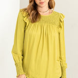 Lime Green Smock Yoke Ruffle L/S Top