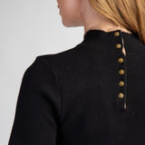 Black Mock Neck Sweater Dress with Contrast Faux Pocket Stitch