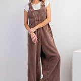 Chocolate Washed Soft Terry Knit Jumpsuit with Back Zipper