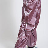 Mauve Pink Metallic Parachute Cargo Pant