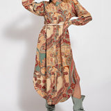 Sand Paisley Print Button Front Dress