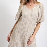 Natural Puff Sleeve Tweed Dress