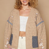 Beige Embroidered Quilted Jacket with Contrast Pockets