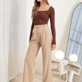 Solid Scoop Neck Long Sleeve Knit Top