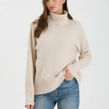 Oatmeal Turtleneck Front Seam Oversize Sweater