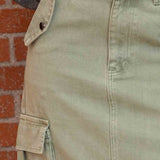 Olive Cargo Denim Back Slit Skirt