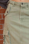 Olive Cargo Denim Back Slit Skirt