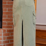 Olive Cargo Denim Back Slit Skirt