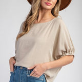 Oatmeal Elastic Dolman Linen Like Round Neck