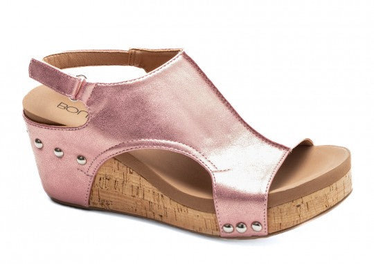 Carley Light Pink Metallic Wedge