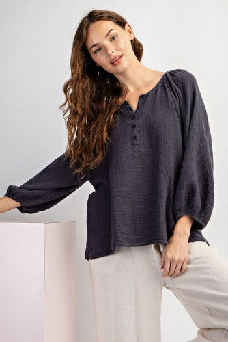 Soft Wash Long Sleeve Cotton Gauze Top