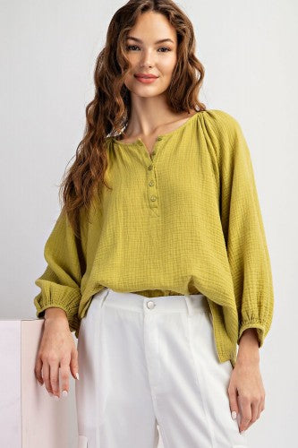 Soft Wash Long Sleeve Cotton Gauze Top