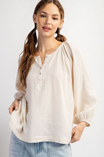 Soft Wash Long Sleeve Cotton Gauze Top