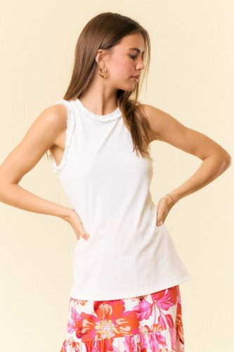 Rib Tank with Ruffle Detail