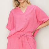 Magenta Pink Texture Elastic Shorts