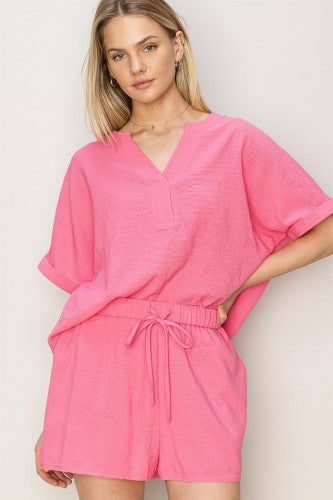 Magenta Pink Texture Elastic Shorts