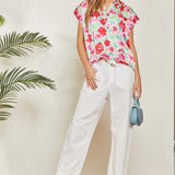 Ivory Pink Floral Button Yoke Blouse