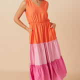 Pink + Orange Tiered Colorblock Dress