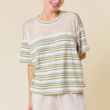 Light Lime + Ivory Stripe Mesh Inset Tee