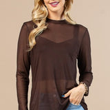 Solid Mock Neck Sheer Mesh