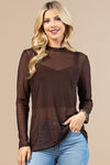 Solid Mock Neck Sheer Mesh