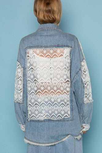 Denim Vintage Lace Shacket